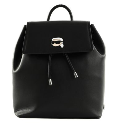 KARL LAGERFELD K / Ikonik 2.0 Leather Flap Backpack Pin Black