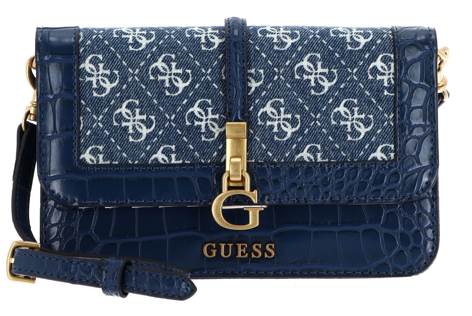 GUESS G James Logo Mini Crossbody Flap Organizer Denim Logo | modeherz