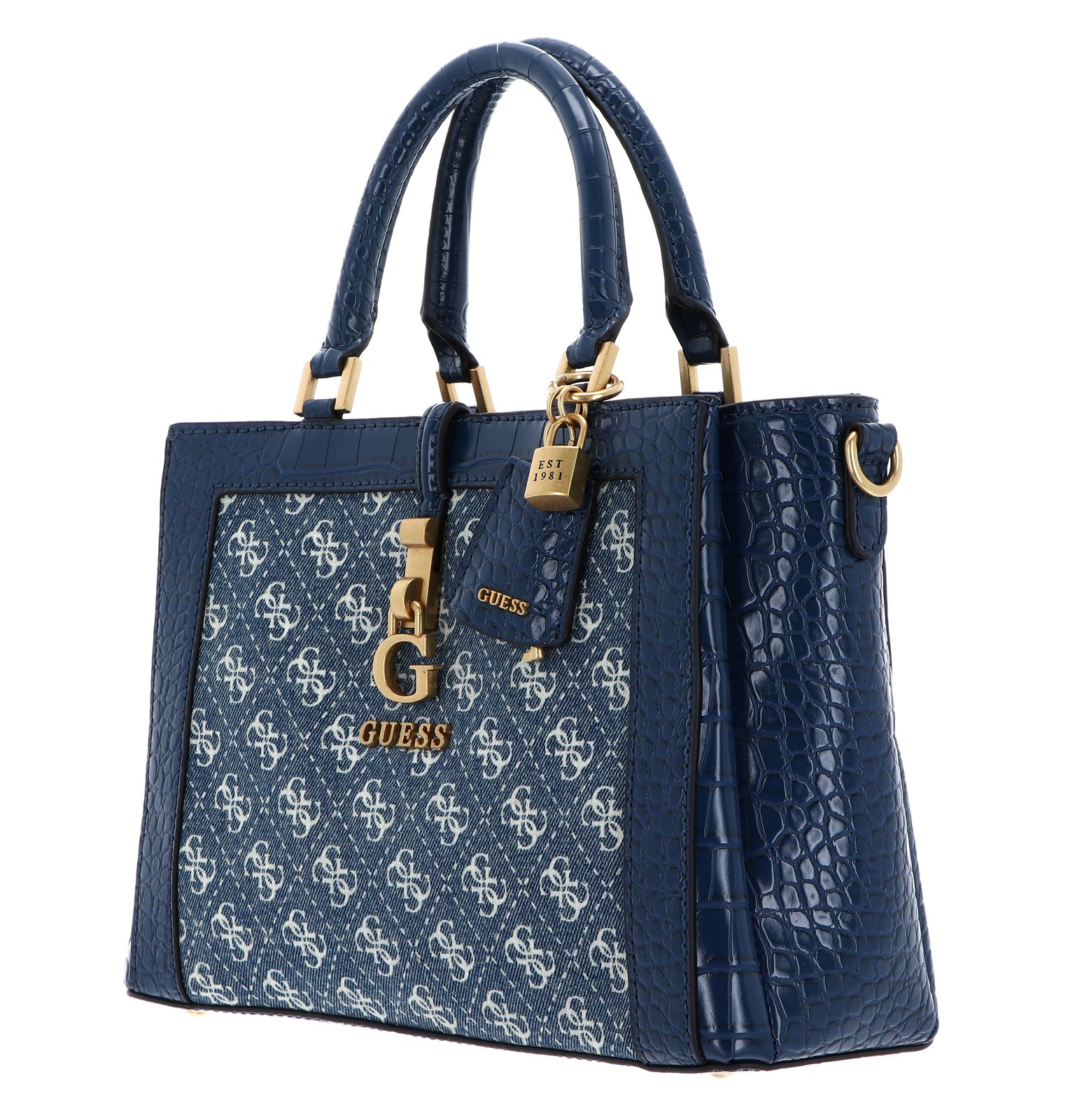 GUESS G James Logo Girlfriend Satchel Denim Logo GUESS G James Logo Girlfriend Satchel Denim Logo