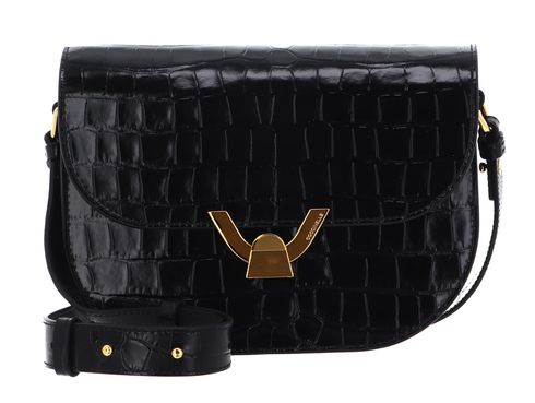 COCCINELLE Dew Crossbody Shiny Soft Croco Print Leather Noir