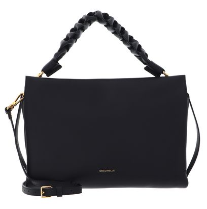 COCCINELLE Boheme Grana Double Crossbody Double Grainy Leather Noir / Cuir