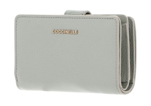 COCCINELLE Metallic Soft Mini Wallet Grained Leather Celadon Green