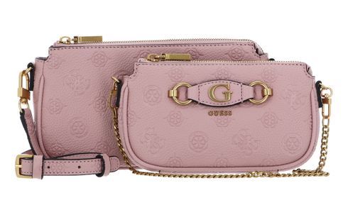 GUESS Izzy Double Pouch Crossbody Apricot Rose Logo GUESS Izzy Double Pouch Crossbody Apricot Rose Logo