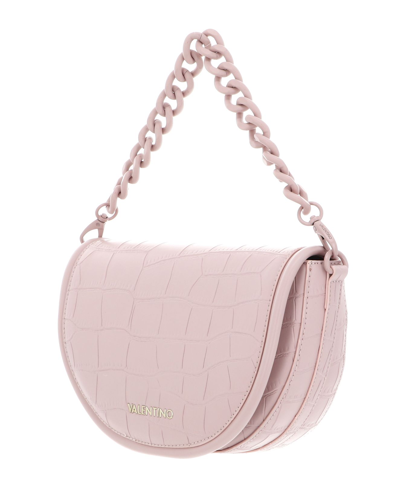 Valentino Miramar Flap Bag Borsa A Tracolla In Materiale Plastico, Colore Cipria, Dimensioni 22x13x6 Cm, Con Logo Oro, Elegante E Pratica