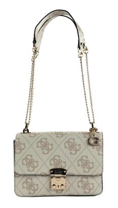Guess■ ELIETTE 金属 チェーン バックル フラップバック GUESS Eliette Mini Convertible Crossbody Flap, Latte Logo