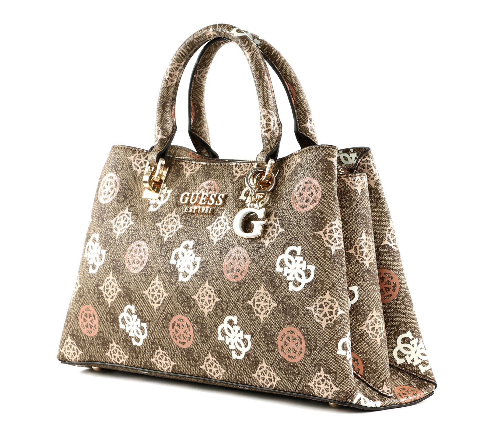 GUESS Eliette Logo Girlfriend Satchel Latte Logo Multi GUESS Eliette Logo Girlfriend Satchel Latte Logo Multi