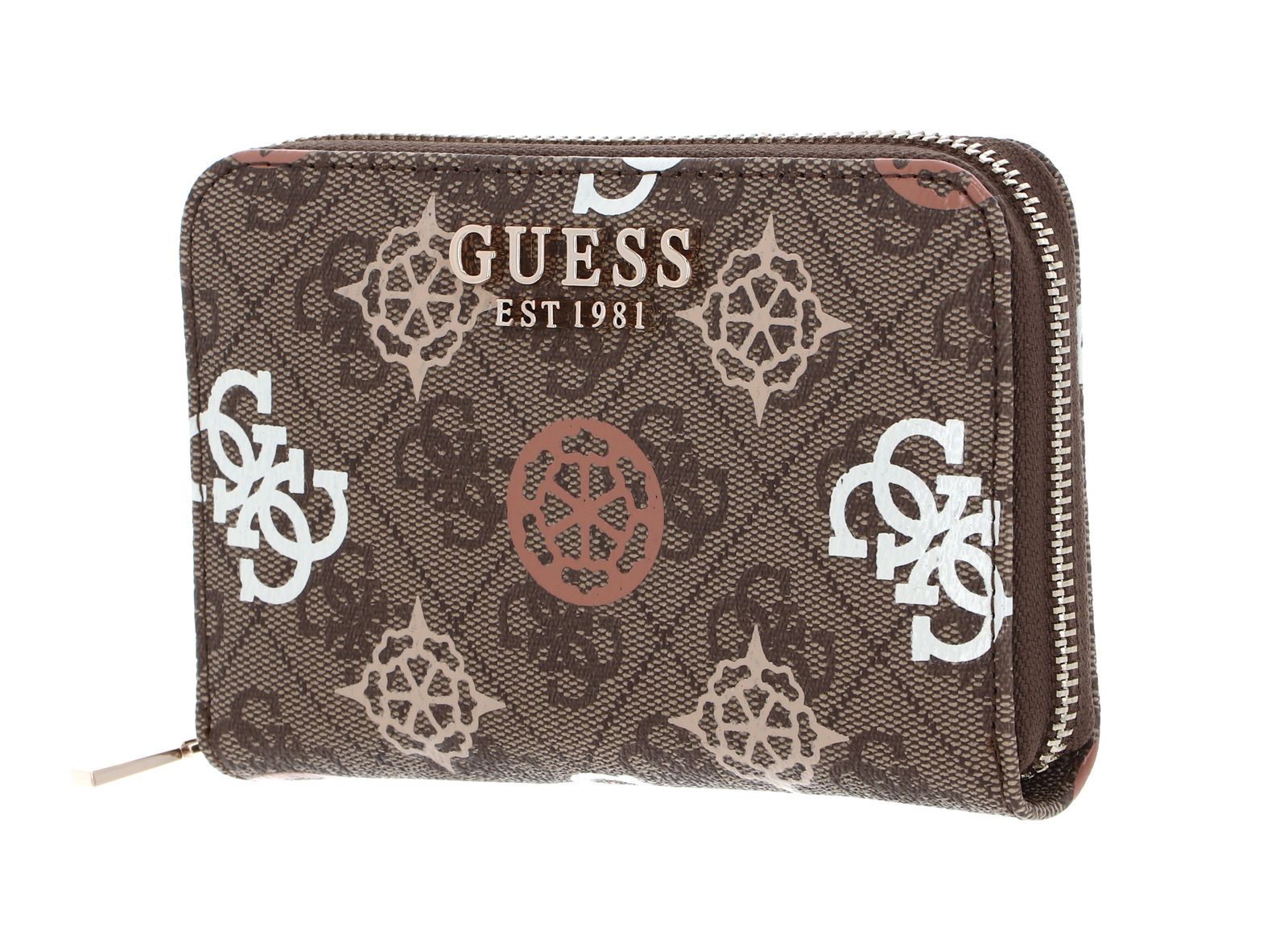 GUESS Geldbörse Eliette Logo Zip Around Wallet M Latte Logo Multi  
