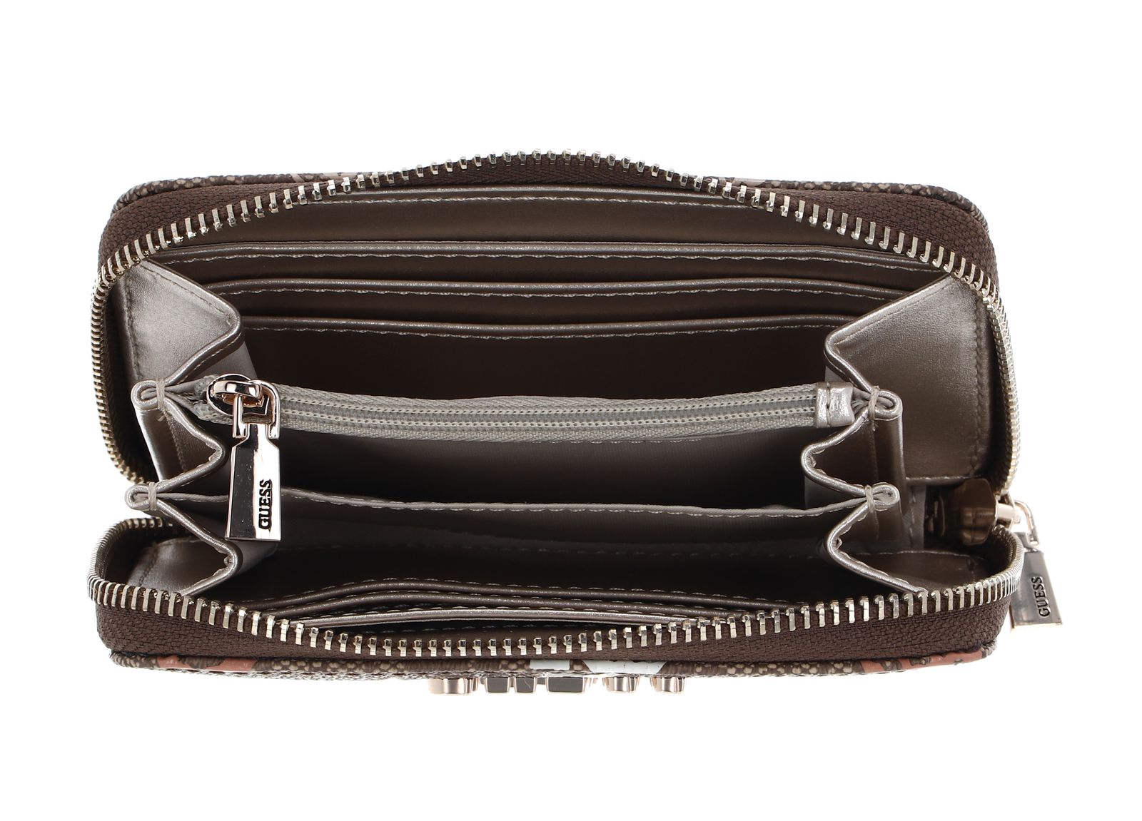 GUESS Geldbörse Eliette Logo Zip Around Wallet M Latte Logo Multi  