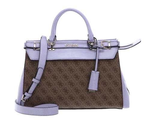 GUESS Sestri Logo Luxury Satchel Latte Logo / Lavender