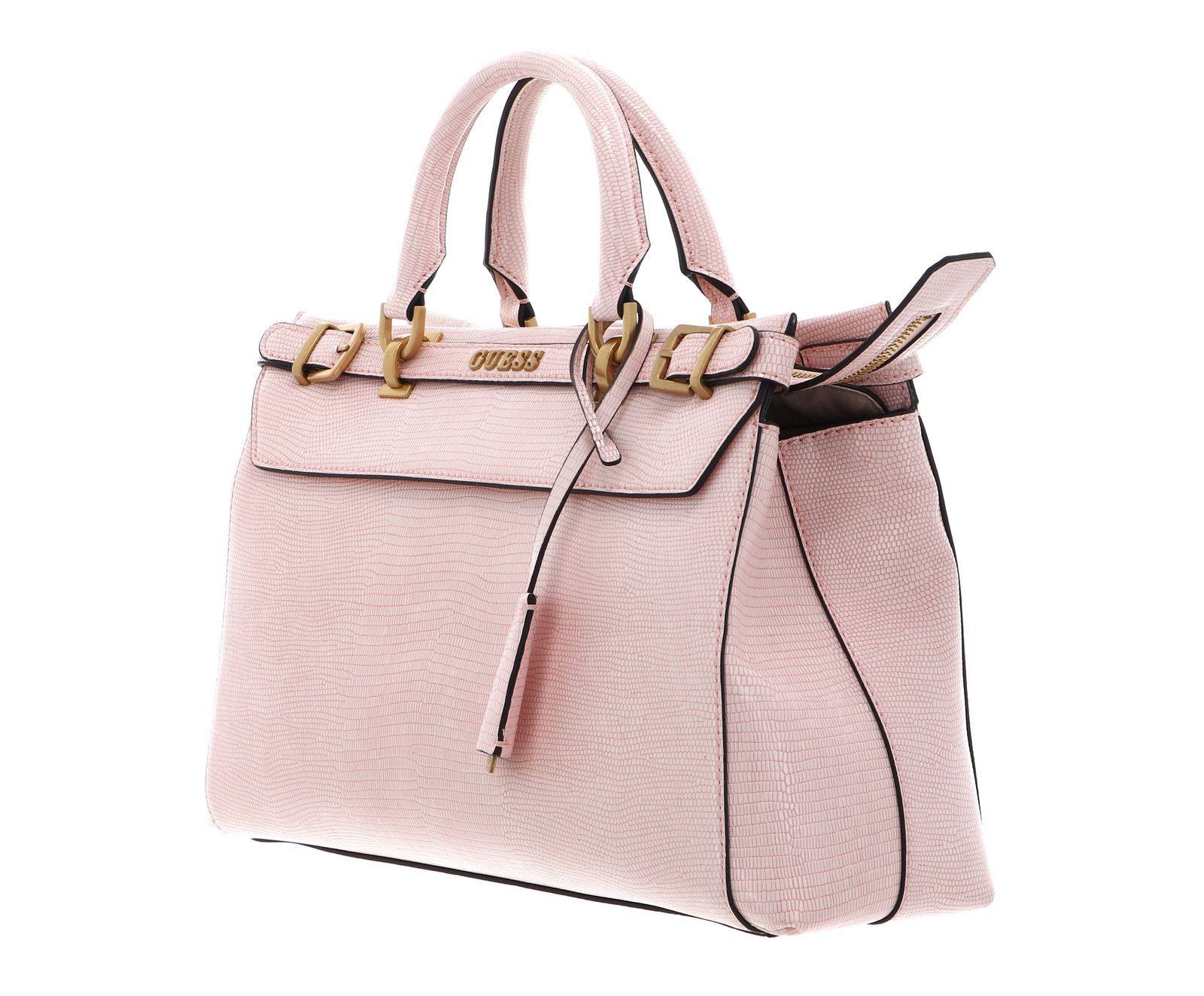 Metallic Pink Guess Handbags GUESS Handbag: Pink Croc-Embossed Satchel