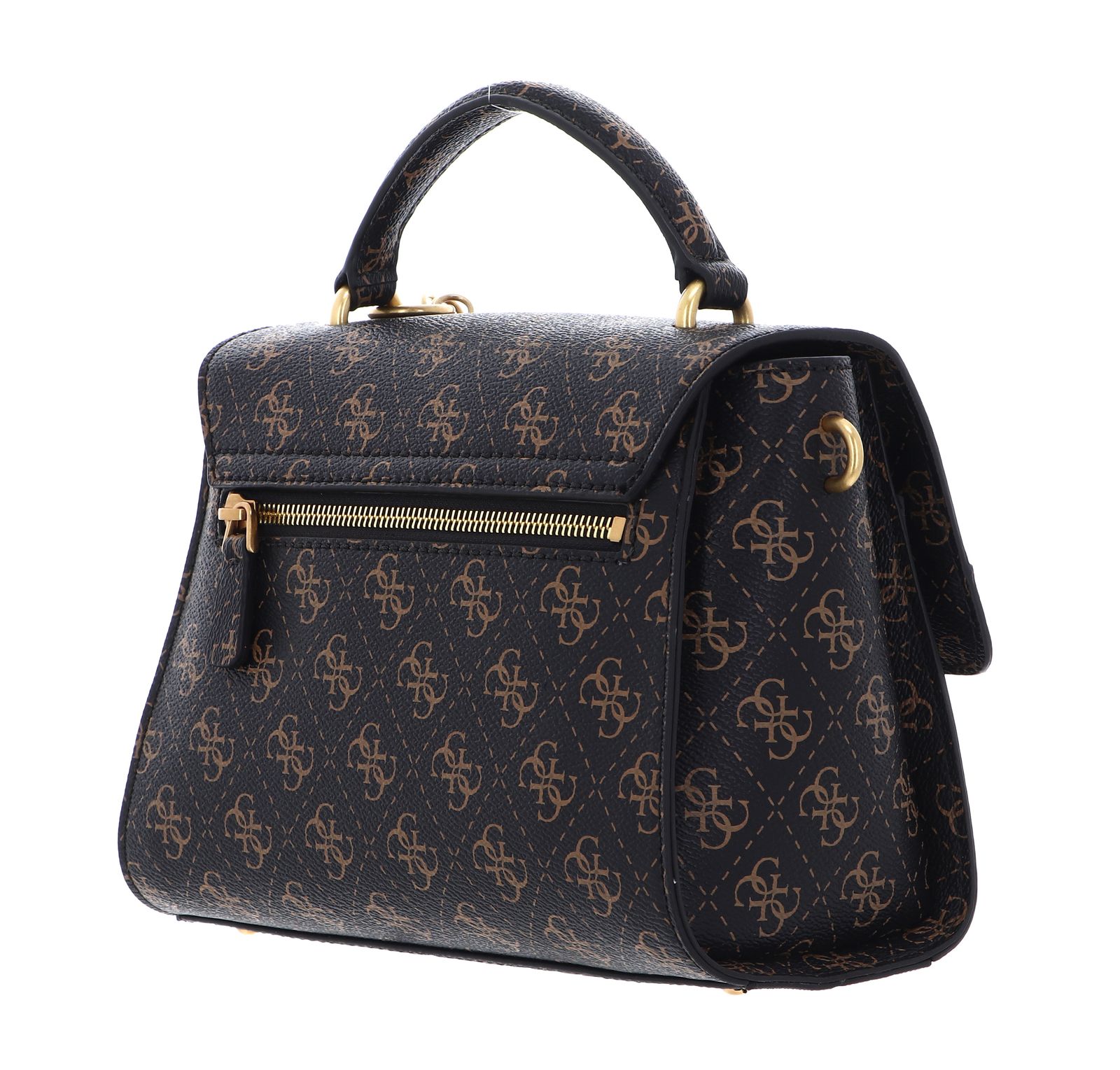 GUESS cross body bag Emera Logo Top Handle Flap Bag Brown Logo  