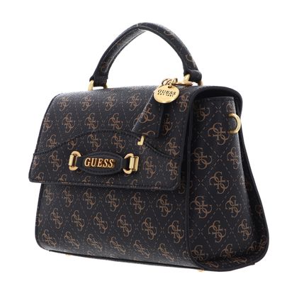 GUESS cross body bag Emera Logo Top Handle Flap Bag Brown Logo  