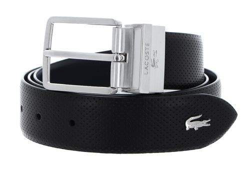 LACOSTE Elegance Punch Plain Leather Belt W100 Noir Marine - kürzbar