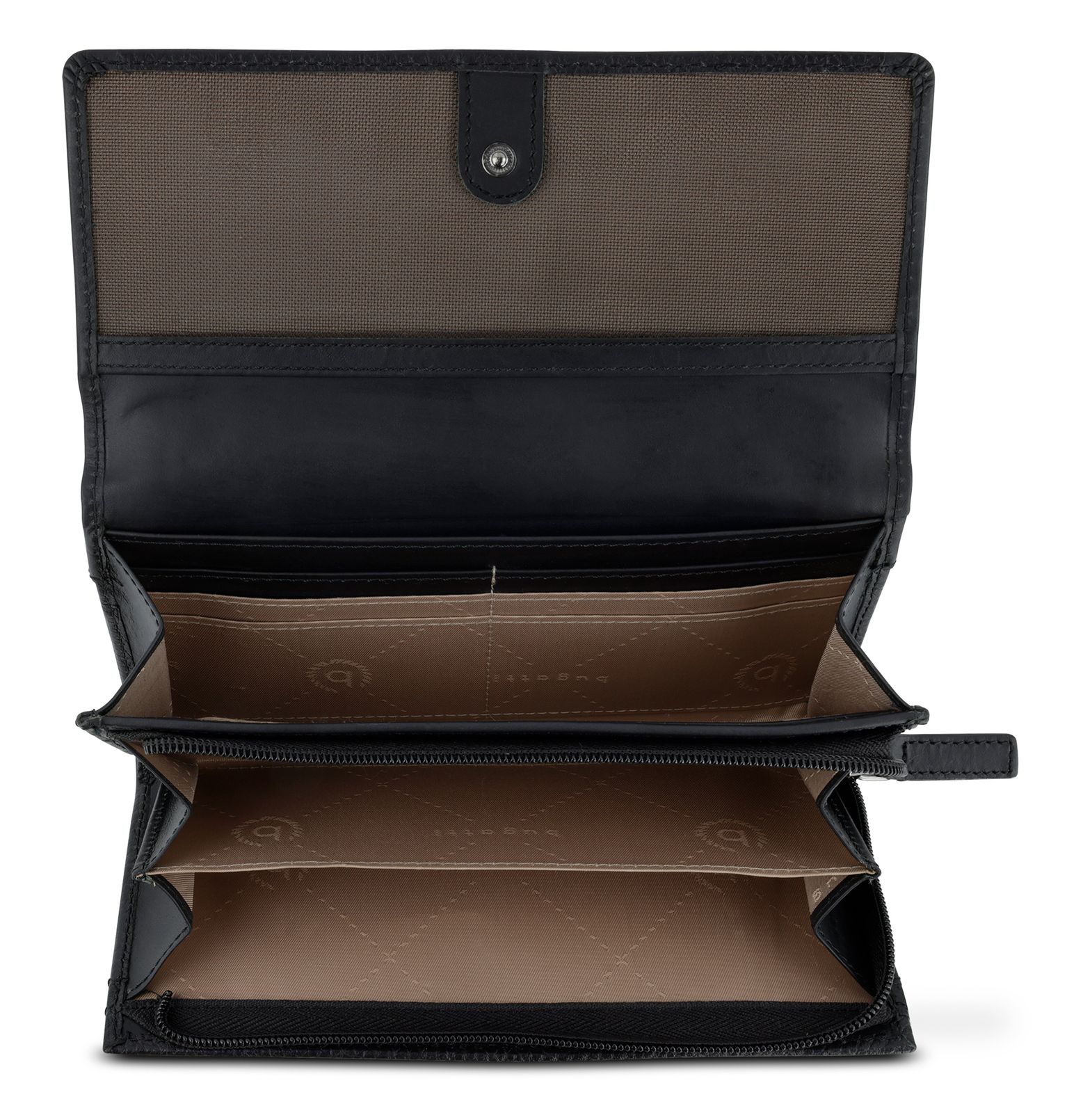 thumbnail interactive-video image 1 of Women's Leather Bifold Clutch Wallet – Long Checkbook Organizer With ID Holder, Button & Zipper Accents 1 of 2