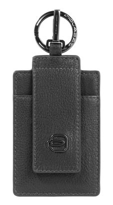 PIQUADRO Carl Leather Keyring With Carabiner Hook Black