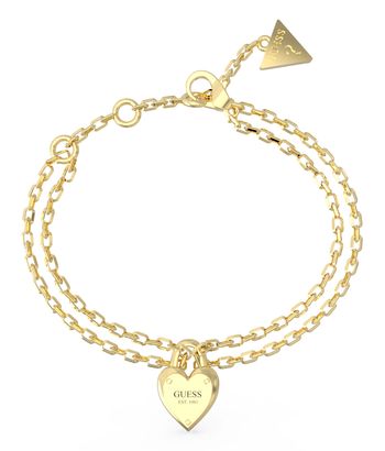 GUESS All You Need Is Love Mini Heart Lock Bracelet S Yellow Gold