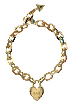 GUESS All You Need Is Love Heart Lock Chain Bracelet S Yellow Gold