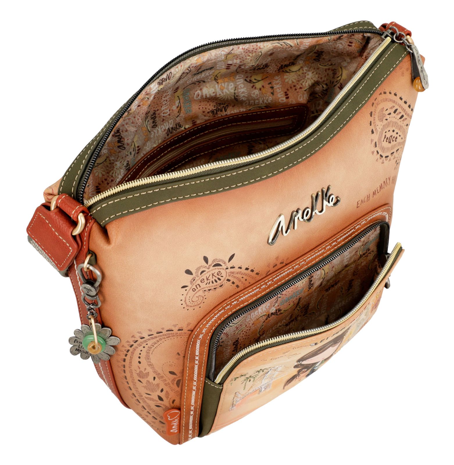 ANKEKE Borsa A Tracolla Shopper Peace & Love Camel - Stile Hippie Anni '60 Con Dettagli Unici
