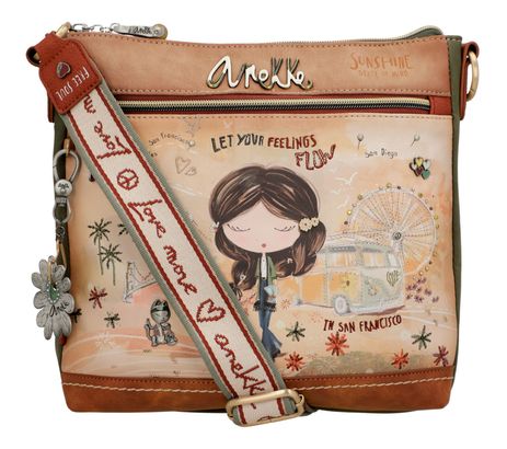 Anekke Peace & Love Square Crossbody Bag Camel