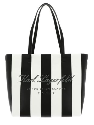 KARL LAGERFELD Hotel Karl Beach Stripe Tote Bag Black / Natural