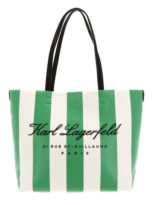 KARL LAGERFELD Hotel Karl Beach Stripe Tote Bag Natural / Deep Mint