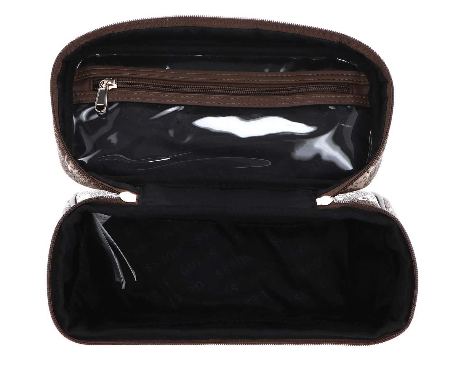 GUESS Toiletry Train Case – Borsa Trucco In Coal Logo, 25x17x12 Cm, 6 Scomparti Elastici