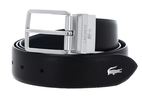 LACOSTE Elegance Punch Plain Leather Belt W95 Noir Marine - shortenable