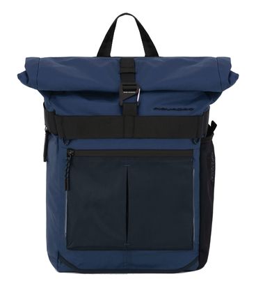 PIQUADRO Arne Roll Top Computer Backpack With LED Light Blue