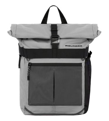 PIQUADRO Arne Roll Top Computer Backpack With LED Light Grey