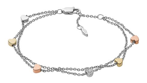 FOSSIL Double-Row Heart Bracelet Silver