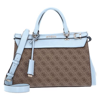 GUESS Sestri Logo Luxury Satchel Latte Logo / Sky Blue