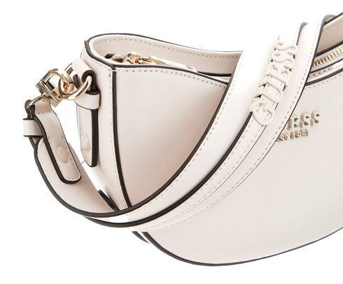 GUESS Sarita Schultertasche Stone - Kleine Top Zip Tasche, Cremefarben, Mit Abnehmbarem Schulterriemen, Stylisch & Elegant