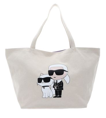 KARL LAGERFELD K / Ikonik 2.0 Karl & Choupette Canvas Shopper Cream White