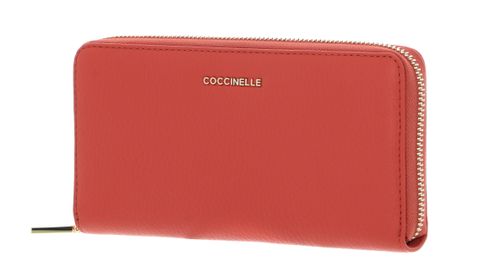 COCCINELLE Metallic Soft Zip Around Wallet Grenadine Red