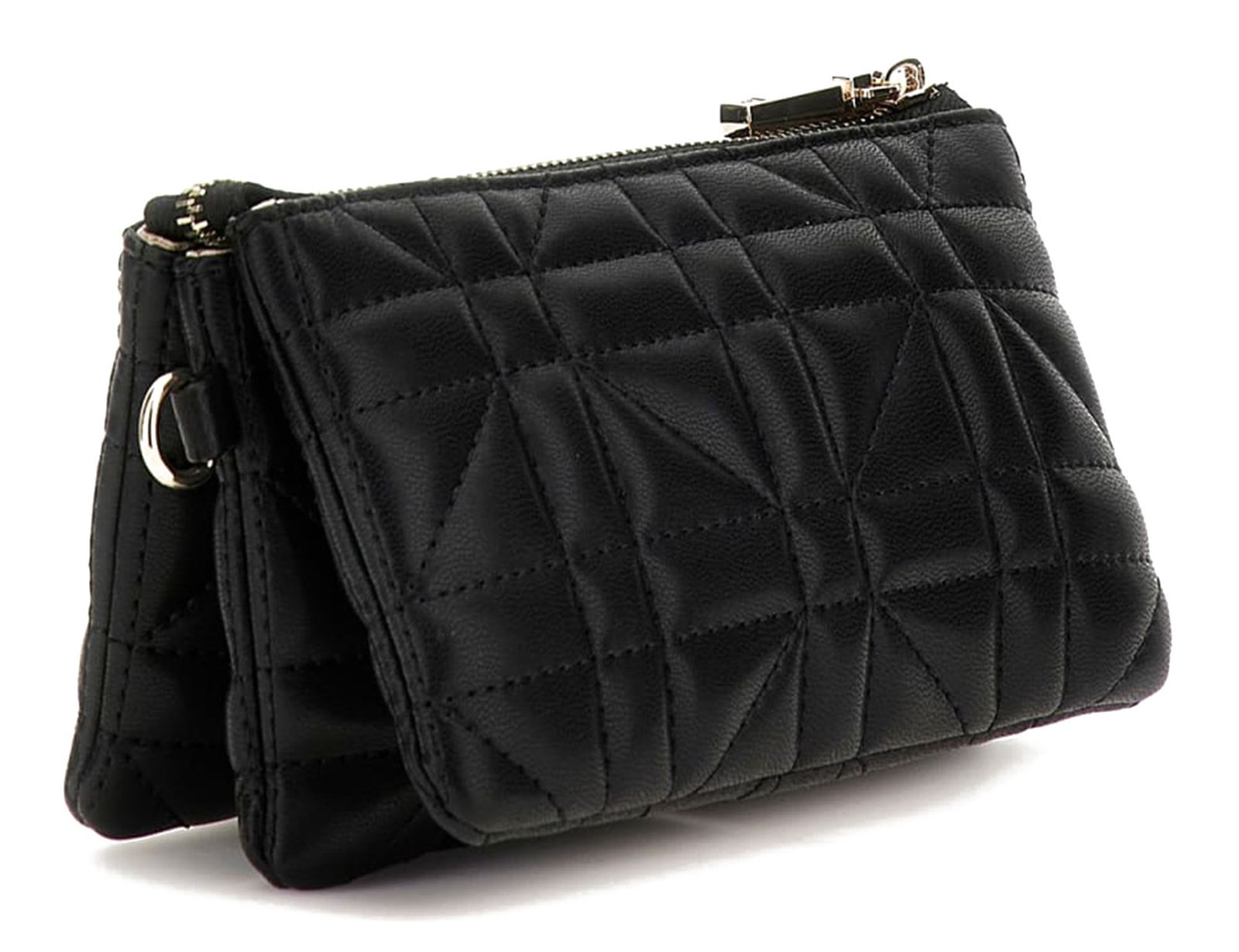 GUESS Latona Mini Triple Compartment Crossbody Bag - Top Zip, Nylon, Black With Gold Hardware