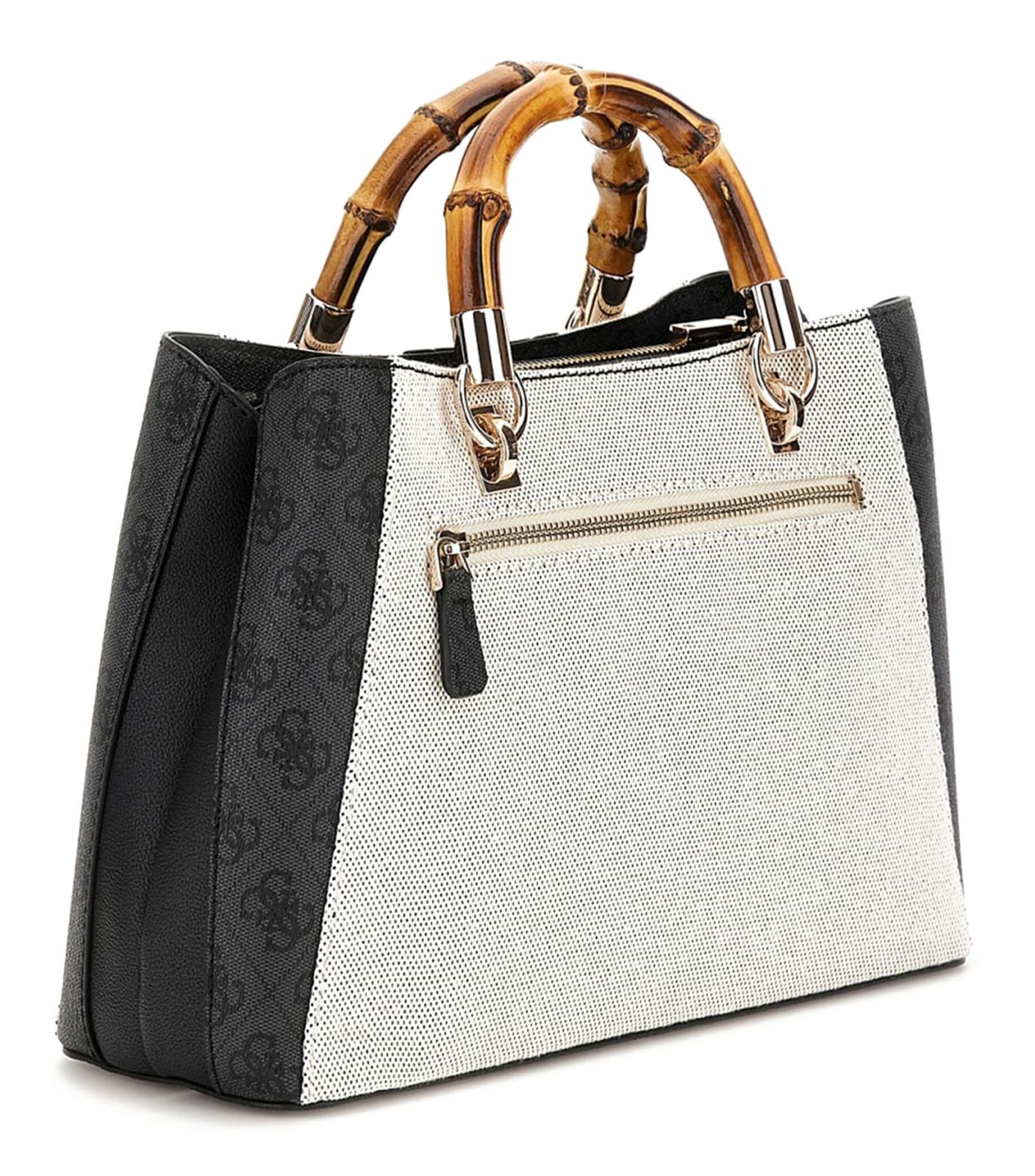 GUESS Kerima Bamboo Girlfriend Satchel Natural / Coal Logo GUESS Kerima Bamboo Girlfriend Satchel Natural / Coal Logo