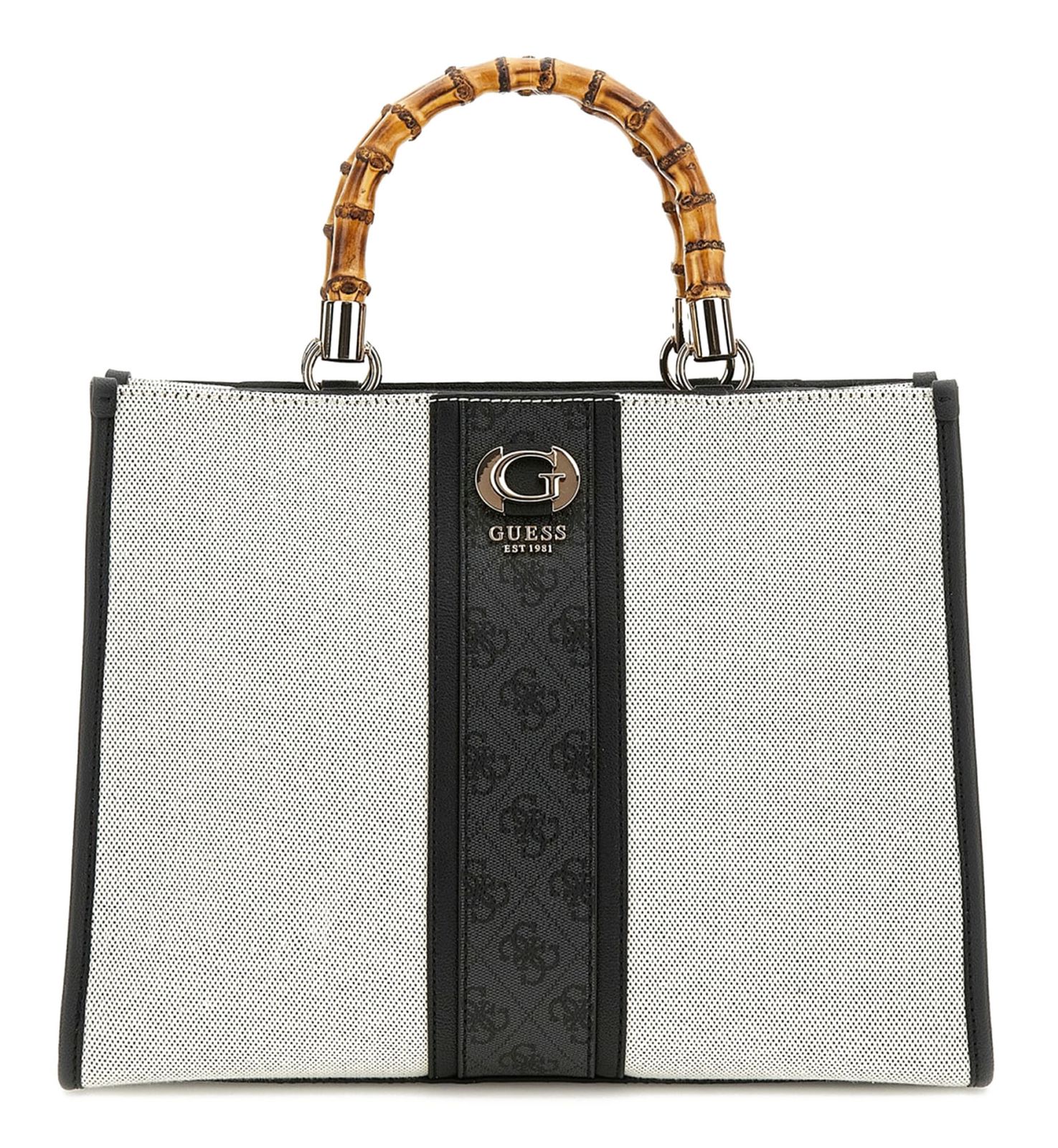 GUESS Kerima Bamboo 2 Compartment Tote Natural / Dove Logo [271985] - Sac à épaule Sacoche Crème - Bagagerie - Maroquinerie