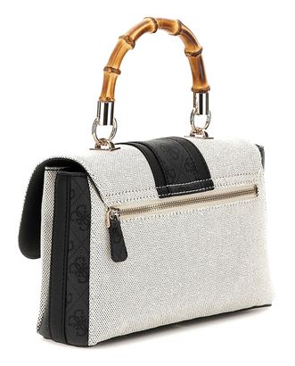 GUESS Kerima Bamboo Top Handle Flap Natural / Coal Logo | Buy bags