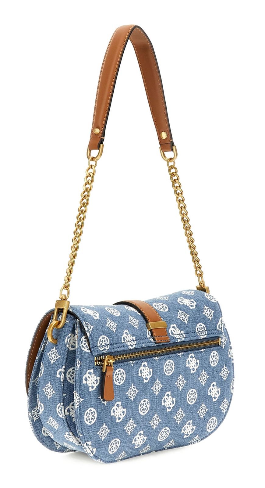 GUESS Kuba Tri Compartment Flap Shoulder Bag Denim Logo GUESS Kuba Tri Compartment Flap Shoulder Bag Denim Logo