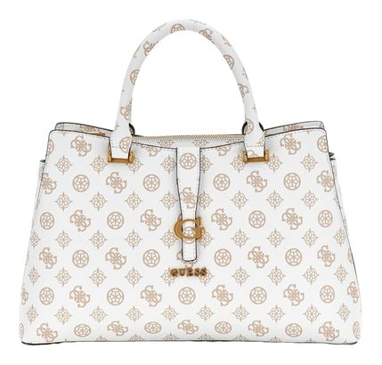 GUESS Kuba Tri Compartment Satchel White Logo