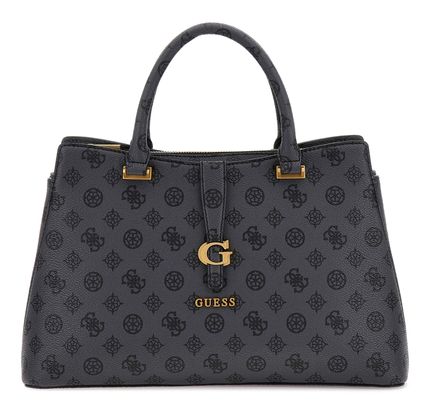 GUESS Kuba Tri Compartment Satchel Charcoal Logo