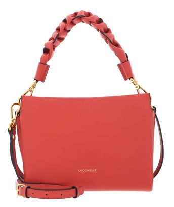 COCCINELLE Boheme Grana Double Crossbody Double Grainy Leather Grena. Red / Rosew