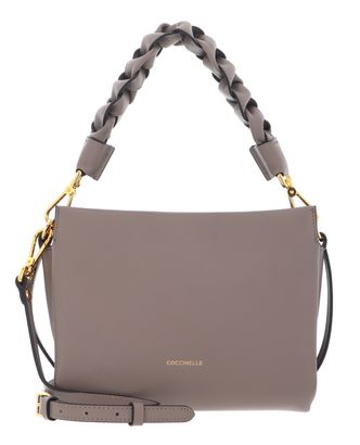 COCCINELLE Boheme Grana Double Crossbody Double Grainy Leather Warm Taupe / Rosette