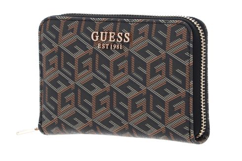 GUESS Laurel SLG Zip Around Wallet Black Logo / Cognac