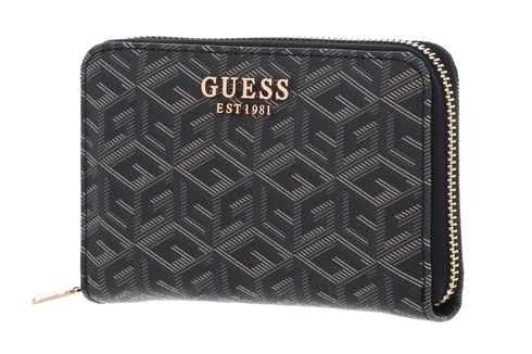 GUESS Laurel SLG Zip Around Wallet Charcoal Logo