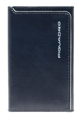 PIQUADRO Blue Square Card Case With Single Slider RFID Midnight Blue