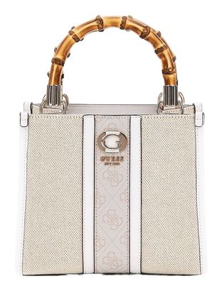 GUESS Kerima Bamboo 2 Compartment Mini Tote Natural / Dove Logo