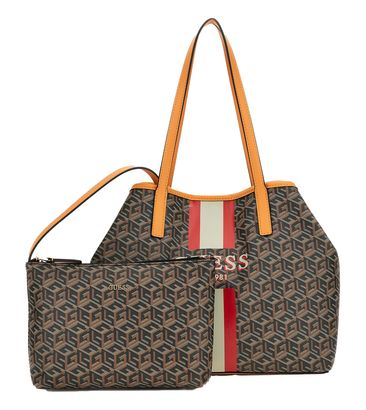 GUESS Vikky II 2 In 1 Tote Black Logo / Cognac