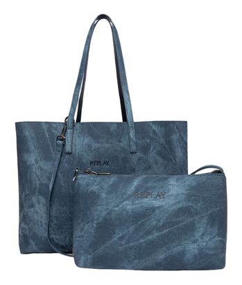 REPLAY Shoulder Bag Blue Denim + Black