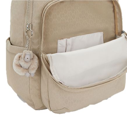 ? Kipling beige small signature purse bag backpack Kipling City Zip Mini Backpacks Sign Beige Emb – Bratpack  main image 4